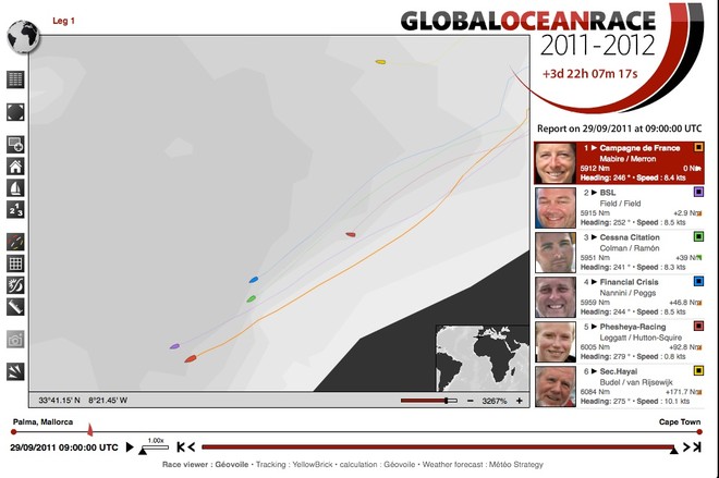 The fleet is split into three groups in the Global Ocean Race - Day 4, Leg 1, Global Ocean Race - 2011 © Global Ocean Race http://globaloceanrace.com